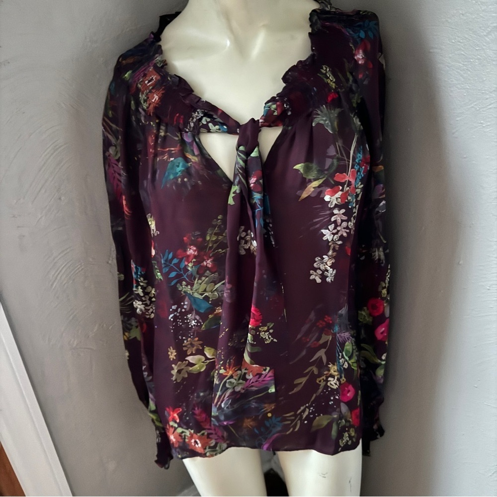 Parker silk floral blouse size small NWOT